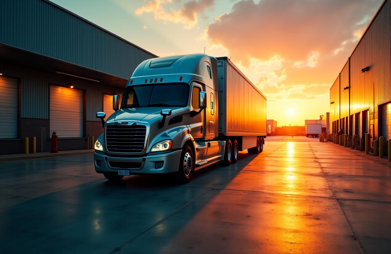 Logistics center with trucks